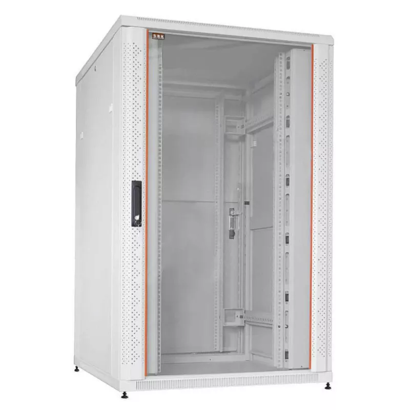 IT-BUDGET 19 inch Network Cabinet SRK Complete Set 27U 800x800mm Glass/Perforated Steel Door 4 Active Fans PDU Shelves Assembled Light Grey (99ITB19SRK2788GGM)