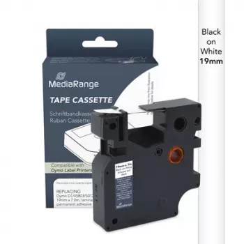 MediaRange Compatible Dymo D1 Label Tape Cassette 19mm x 7m Black on White (MRDY45803)