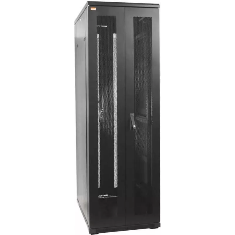 IT-BUDGET 19-Inch Network Cabinet SRK - Complete Set - 42U - 600x600 mm - Perforated Double Doors Front and Rear - 4 Active Fans - PDU - Shelves - Flatpack - Black (90ITB19SRK4266DTS)