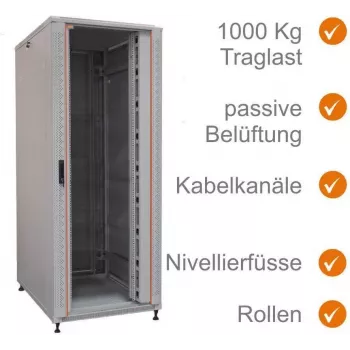 IT-BUDGET 19 colių tinklo spinta SRK - 42U - PxG 800x800 mm - Perforuotos/plieninės durys - Kabelių kanalai - Plokščioji pakuotė - Šviesiai pilka (90ITB19SRK4288GGN)