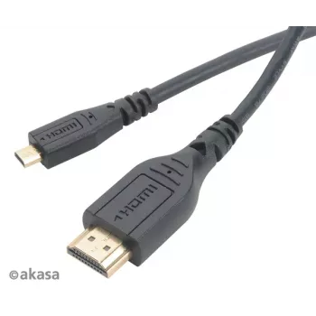 Akasa 1,5 m aukštos spartos HDMI su Ethernet laidu – HDMI A tipo (standartinis) į Micro HDMI – 4K – juoda