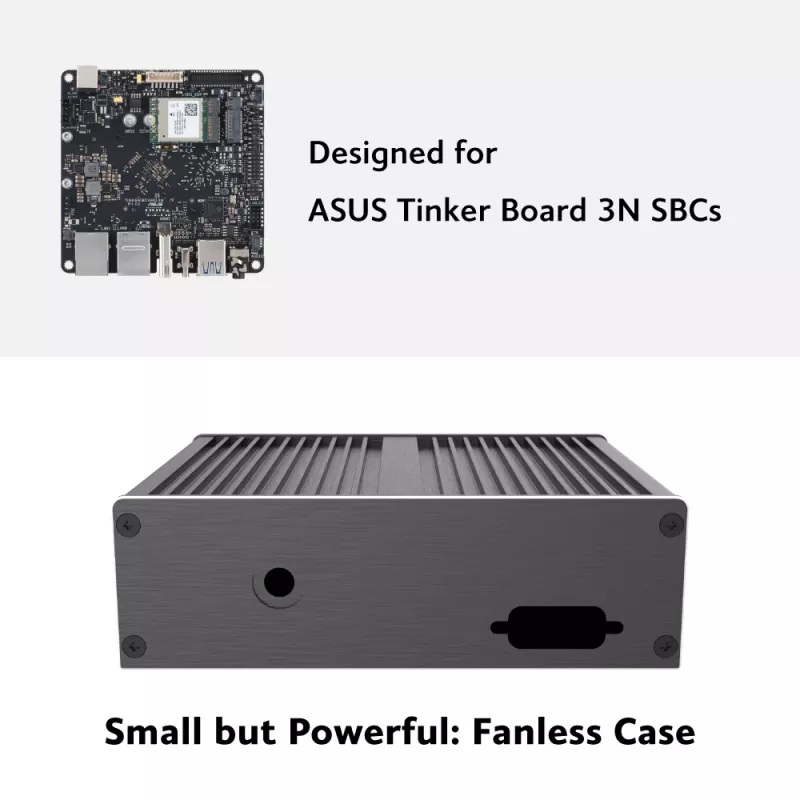 Akasa Ashton T ASUS Tinker Board 3N SBC Case su dviem vieno LAN prievadais, be ventiliatoriaus, juodas aliuminis