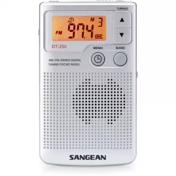 Sangean DT-250 (Pocket 250) sidabrinis nešiojamas AM/FM radijo imtuvas