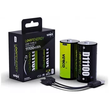 Verico LoopEnergy Mono D 1,5V 11000mWh 7400mAh 2 rinkinys – Įkraunami D tipo akumuliatoriai