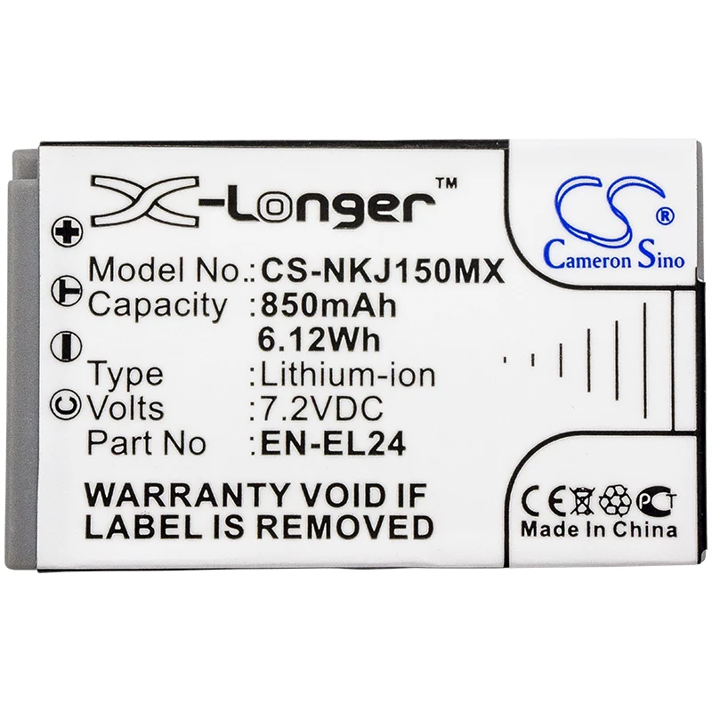 Cameron Sino CS-NKJ150MX atsarginė baterija Nikon EN-EL24 (850 mAh, 7,2 V, Li-ion)