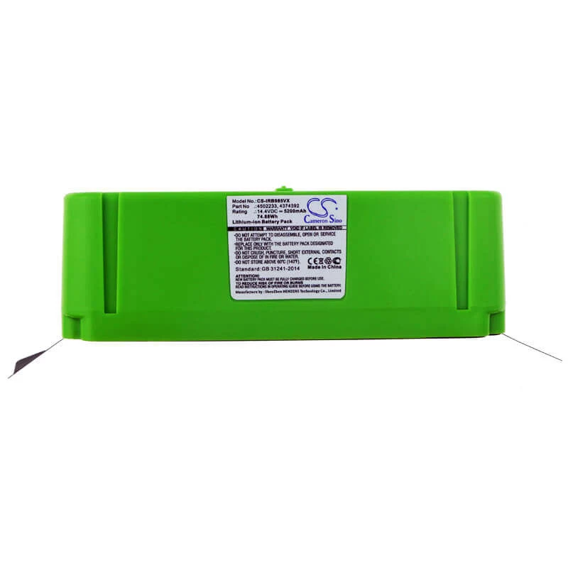 CAMERON SINO Keičiamoji baterija iRobot Roomba 680 805 891 960 980 serijoms - 14,4V 5200mAh Li-ion (CS-IRB985VX)