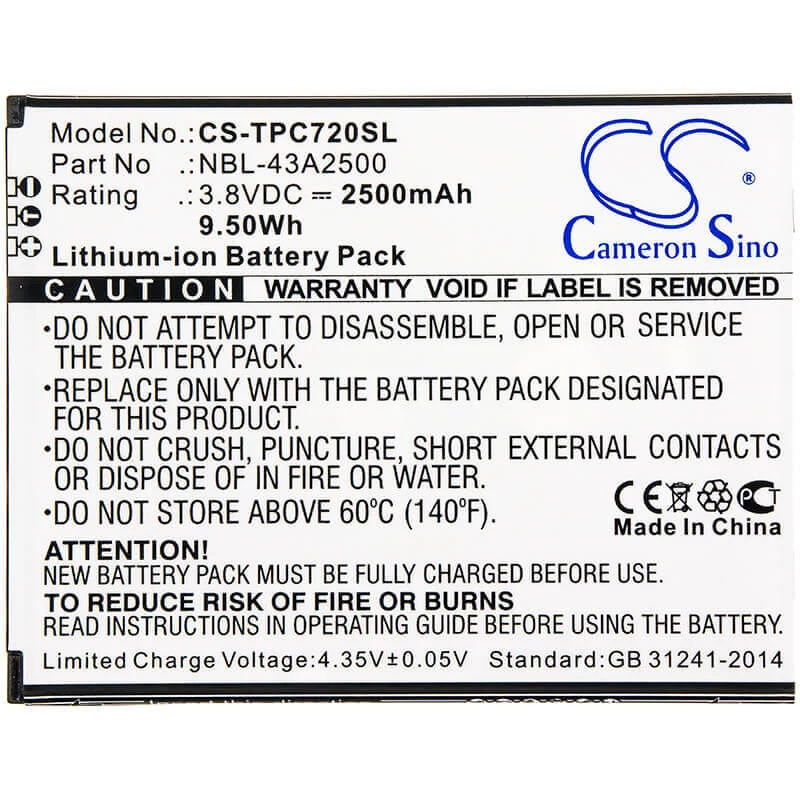 CAMERON SINO Baterija TP-Link Neffos NBL-43A2500, skirta C7s TP7051A TP7051C / CS-TPC720SL
