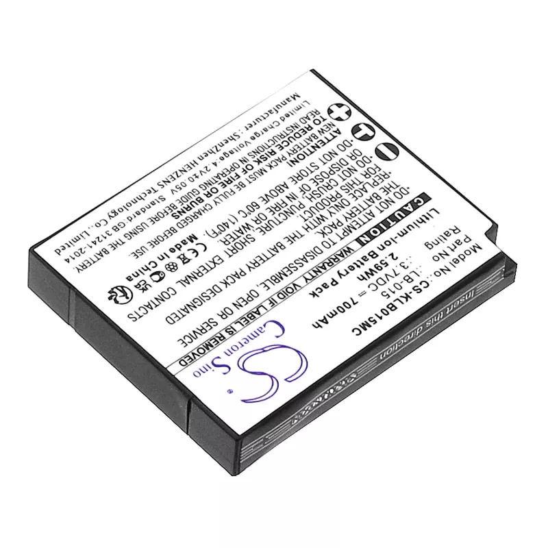 Cameron Sino CS-KLB015MC atsarginė baterija, skirta Kodak LB-015, WPZ2, 3,7V 750mAh Li-ion