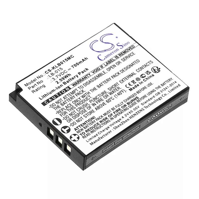 Cameron Sino CS-KLB015MC atsarginė baterija, skirta Kodak LB-015, WPZ2, 3,7V 750mAh Li-ion