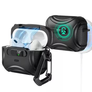 ESR Cyber FlickLock HaloLock MagSafe dėklas, skirtas Apple AirPods Pro 3, juodas