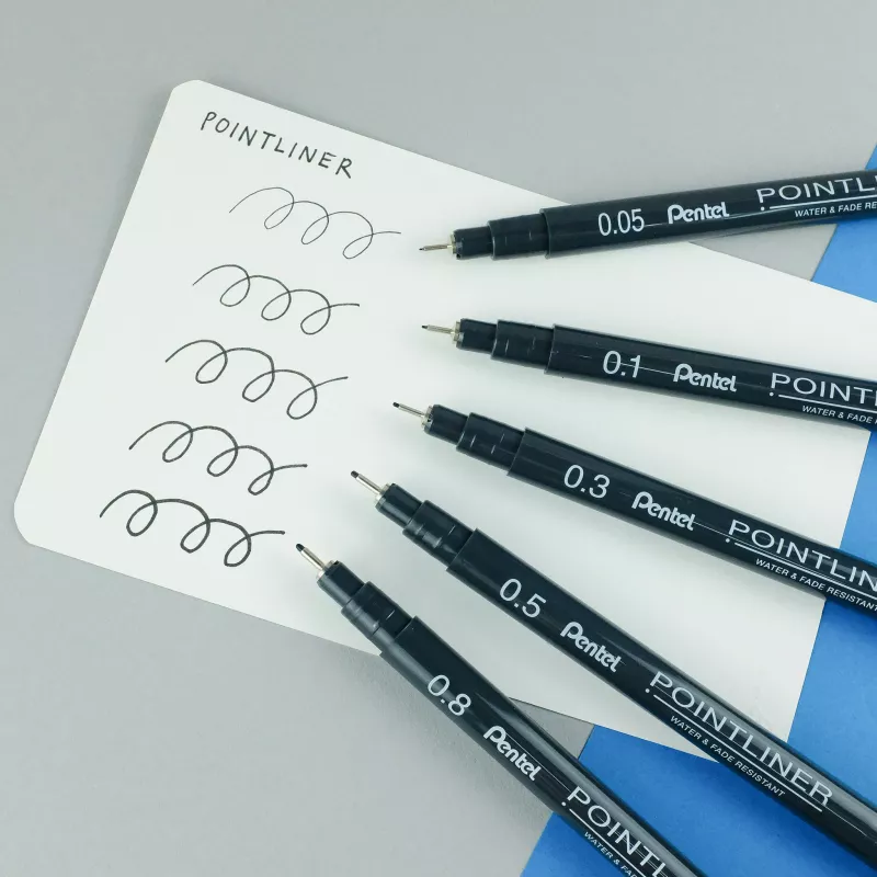 Pentel Pointliner plonų flomasterių rinkinys, juodas