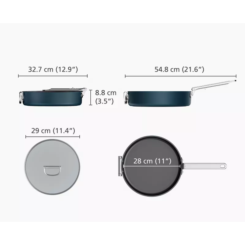 Joseph Joseph Space Fold Handle Ceramic Non-Stick 28cm Blue Saute Pan su dangčiu
