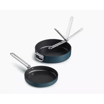Joseph Joseph Space Fold Handle Ceramic Non-Stick 2-Piece Blue Frying Pan Set