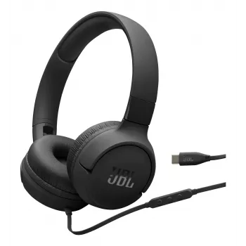 JBL Tune 520C belaidės ausinės ant ausų, juodos
