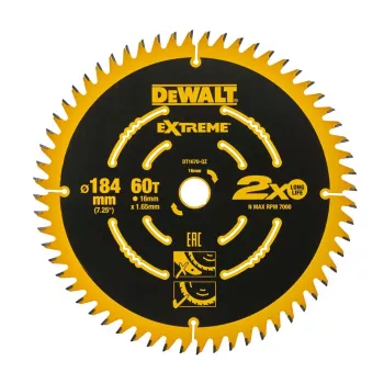 DEWALT DT1670 184mm 60T diskinis pjūklo diskas smulkiems apdailos pjūviams
