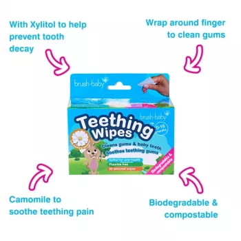 BRUSH BABY Dental Wipes Chamomile & Xylitol for Gum Cleaning 0-16 Months 20 Pieces