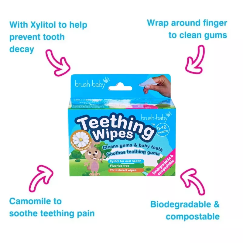 BRUSH BABY Dental Wipes Chamomile & Xylitol for Gum Cleaning 0-16 Months 20 Pieces