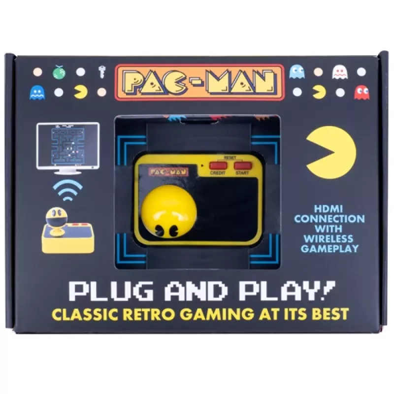 FIZZ CREATIONS Retro Arcade Pac-Man belaidė žaidimų konsolė su valdymo pultu, veikianti iš karto