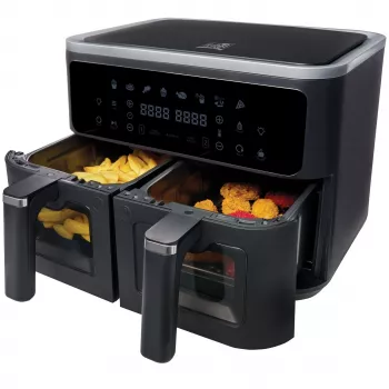 Fritel SnackTastic 8480 Airfryer 2 x 4.5L dviejų krepšių oro gruzdintuvė, 2400W, skaitmeninis jutiklinis ekranas, juoda