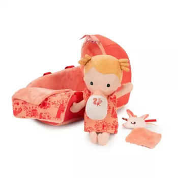 Lilliputiens Lena Baby Doll Set su lovyte, antklode ir pieno buteliuku