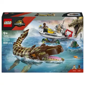 LEGO Jurassic World 76974 Misija laive ir mozazauro modelis