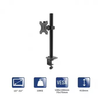 AKYGA AK-MB-03 Vieno monitoriaus stovas ant stalo, 10 kg, VESA 75x75/100x100, 15–32 colių, juodas