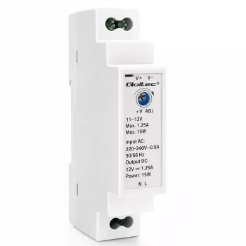 QOLTEC DIN Rail Power Supply 15W 12V 1.25A Grey