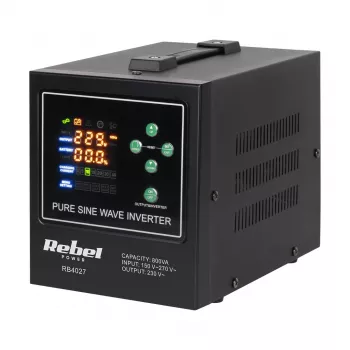 Rebel POWER-800-LFP4 gryno sinusoidės keitiklis/įkroviklis 12V 230V 800VA/500W