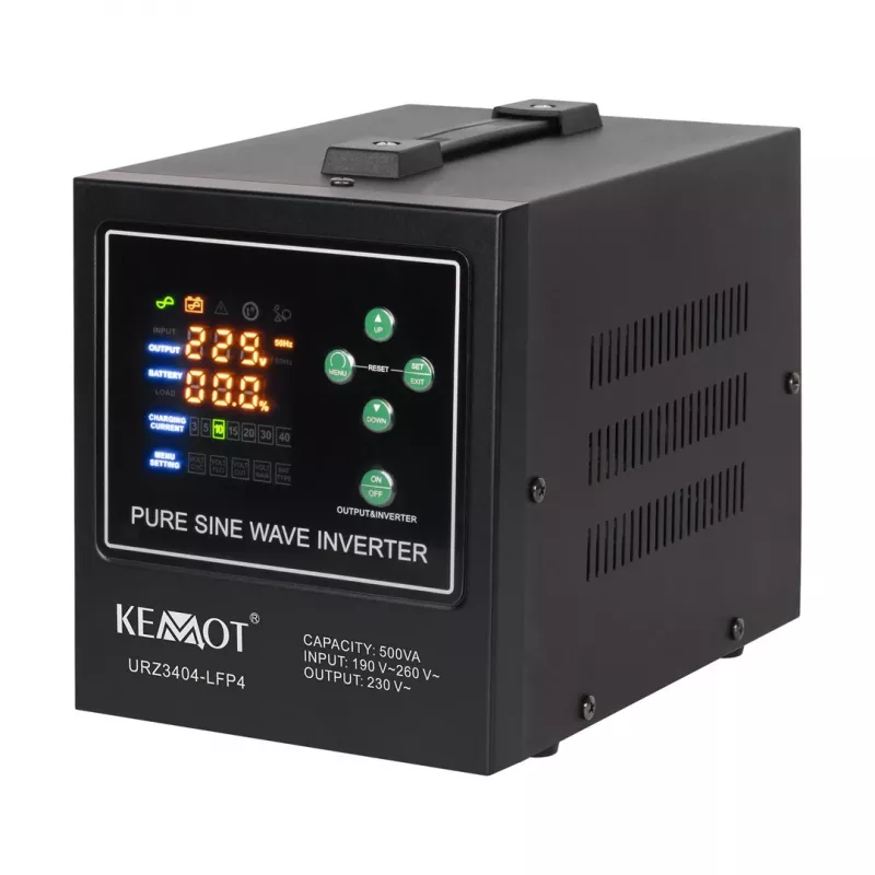 KEMOT PROsinus-500-LFP4 Nepertraukiamo maitinimo šaltinis su gryno sinuso inverteriu ir įkrovikliu 12V 230V 500VA/300W