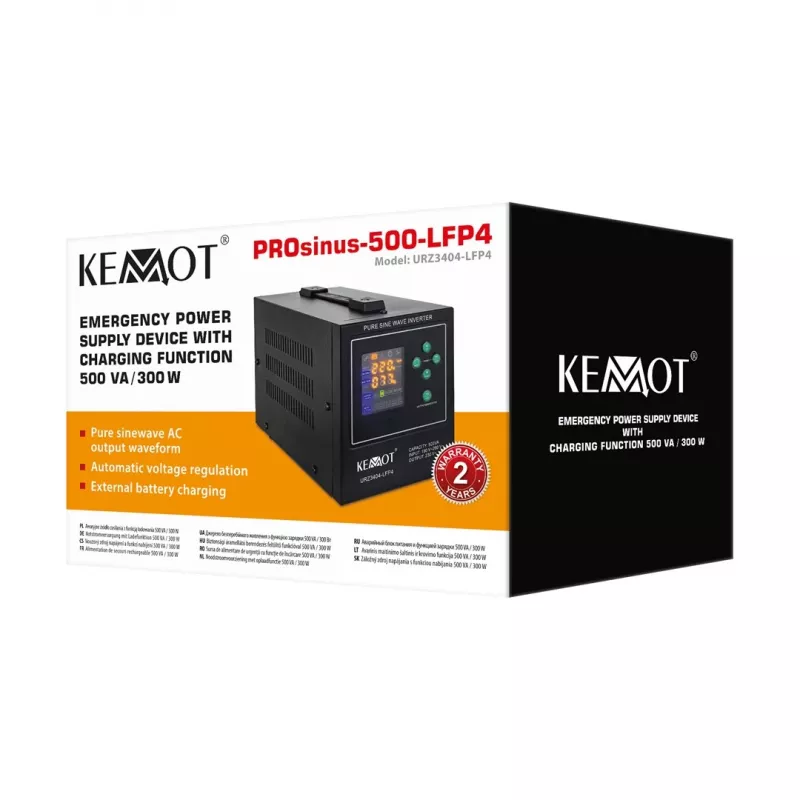 KEMOT PROsinus-500-LFP4 Nepertraukiamo maitinimo šaltinis su gryno sinuso inverteriu ir įkrovikliu 12V 230V 500VA/300W