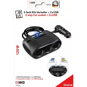 2GO 797256 universalus automobilinis įkroviklis 12/24V 2,4A USB-A juodas