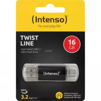 INTENSO Twist Line 16 GB USB Flash Drive Anthracite/Transparent USB-A 3.2 Gen 1 USB-C 3.2 Gen 1