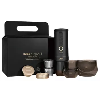 OutIn Nano x Kruve nešiojamas espresso aparatas dovanų rinkinys juodas/auksinis