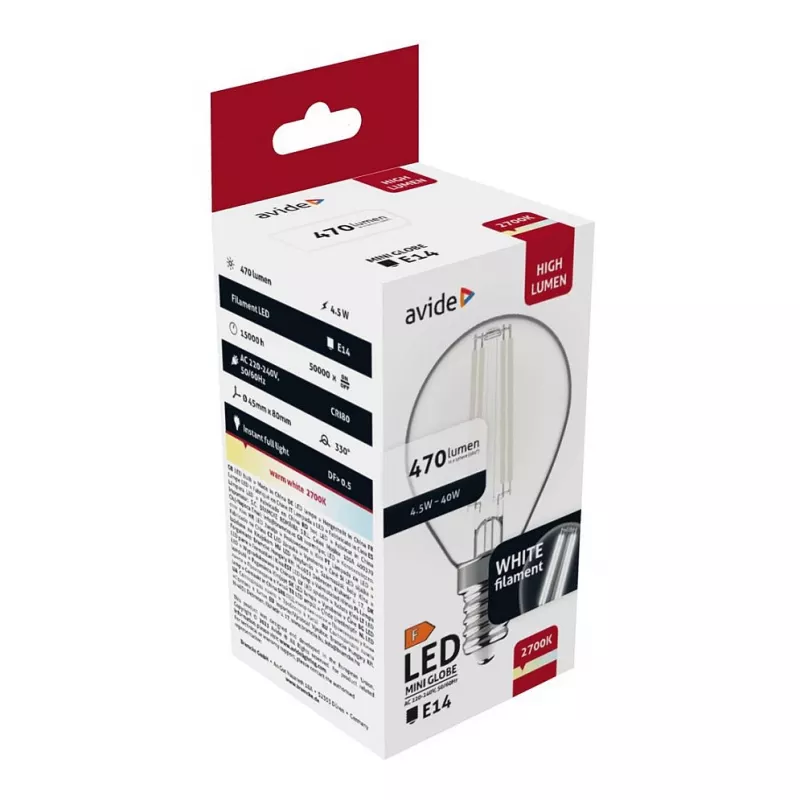 Avide LED kaitinamojo siūlelio mini rutulio lemputė 4,5W E14 šilta balta 2700K