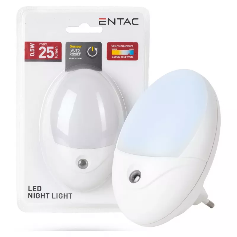 ENTAC Night Light 0,5W Oval Cool White White Dusk-to-Dawn Sensor