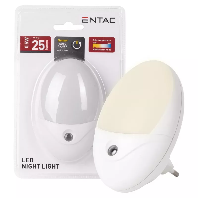 ENTAC LED Night Light 0,5W Oval Warm White with Dusk Sensor