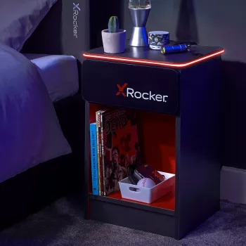 X Rocker Gaming Nightstand su RGB LED apšvietimu, pilka/raudona