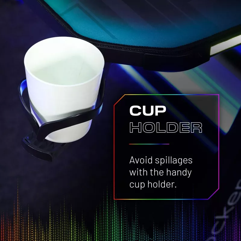 X Rocker Lumio RGB Gaming Stalas su LED Apšvietimu ir Pelės Kilimėliu