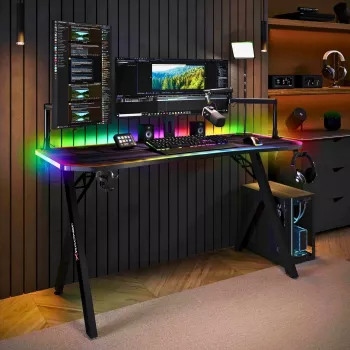 X Rocker Lumio XL RGB Gaming Stalas su RGB apšvietimu ir pelės kilimėliu, 140 cm