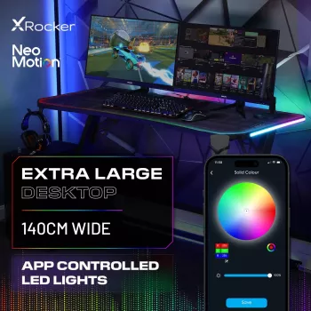 X Rocker Lumio XL RGB Gaming Stalas su RGB apšvietimu ir pelės kilimėliu, 140 cm