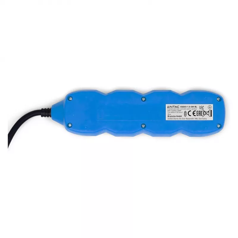 ENTAC Power Strip 3-Way 1,5m Switch Blue