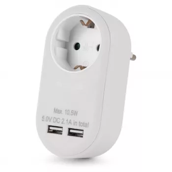ENTAC sieninis kištukinis adapteris su 2x USB-A balta