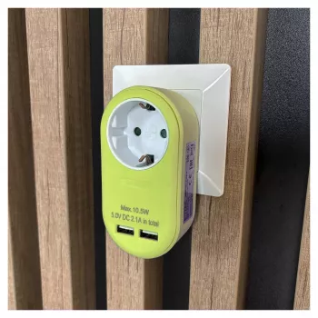 ENTAC kištukinis adapteris su 2x USB-A Lime