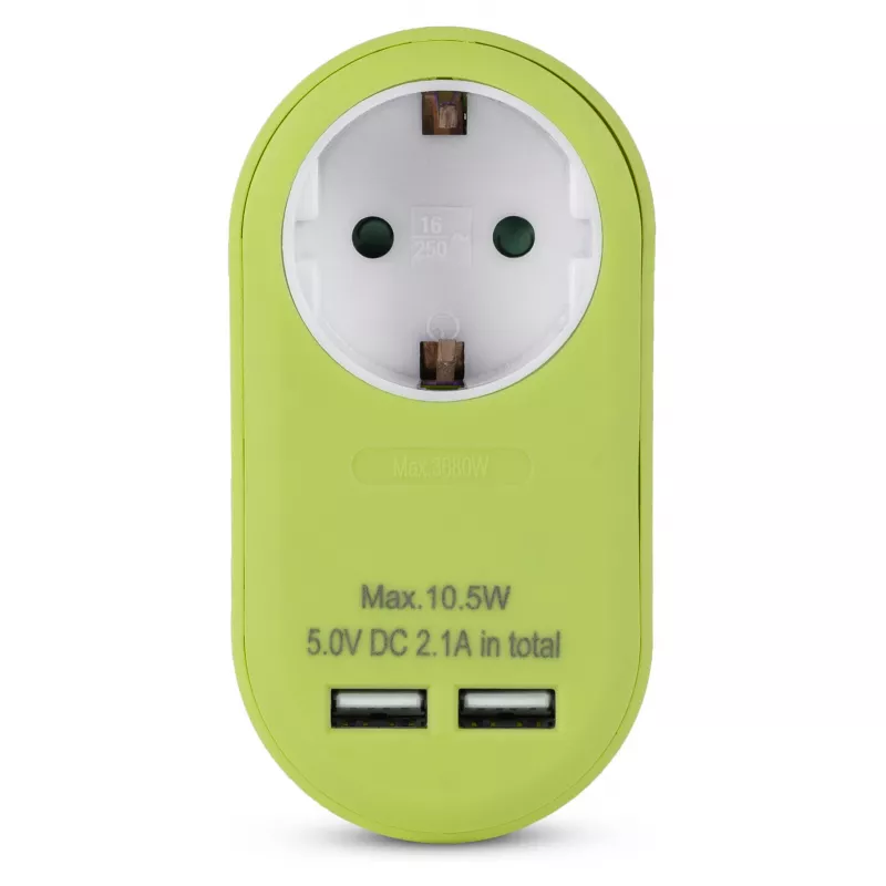 ENTAC kištukinis adapteris su 2x USB-A Lime