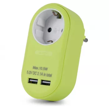 ENTAC kištukinis adapteris su 2x USB-A Lime