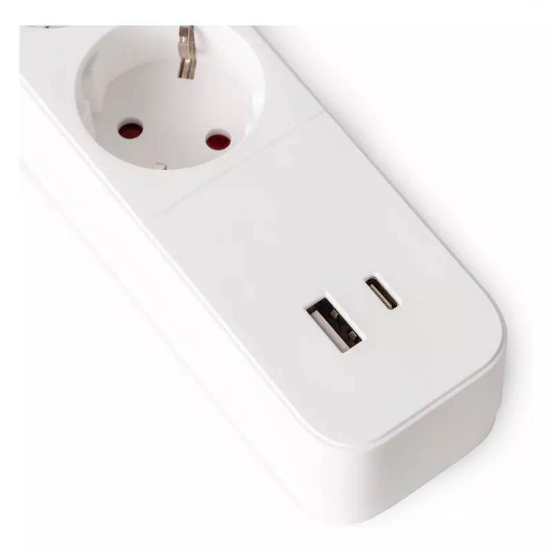 ENTAC Power Strip 4-Way su 1x USB-A ir 1x USB-C, 1,5 m, balta