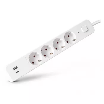 ENTAC Power Strip 4-Way su 1x USB-A ir 1x USB-C, 1,5 m, balta