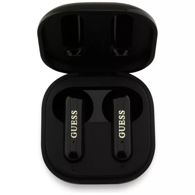 Guess 4G Metal Logo True Wireless Stereo Bluetooth Earbuds su Įkrovimo Dėklu (Juoda)