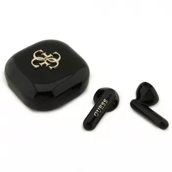 Guess 4G Metal Logo True Wireless Stereo Bluetooth Earbuds su Įkrovimo Dėklu (Juoda)