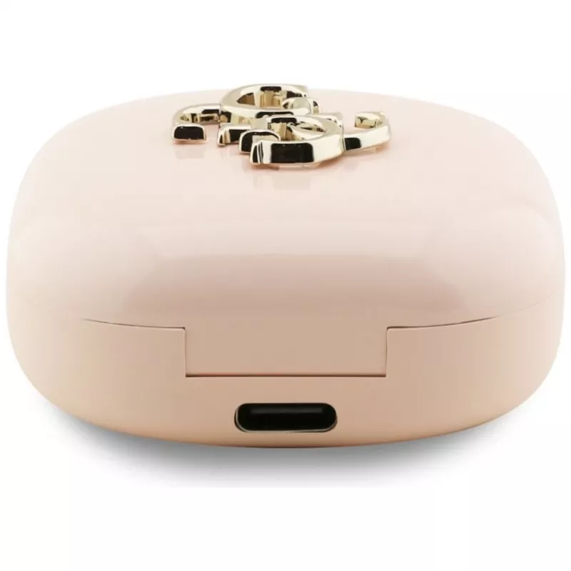 Guess 4G Metal Logo True Wireless Stereo Bluetooth 5.0 ausinės su įkrovimo dėklu - rožinės
